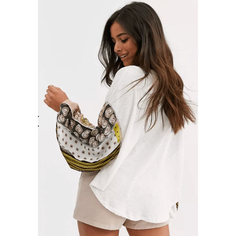 Free People We The Free Blossom Floral Balloon Sleeve Thermal Oversized Top M